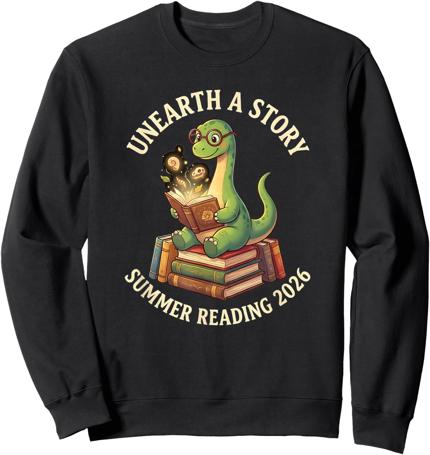Unreath a Story Summer Library Reading 2026 Dinosaur Book Sweatshirt - Sweatshirt | Black