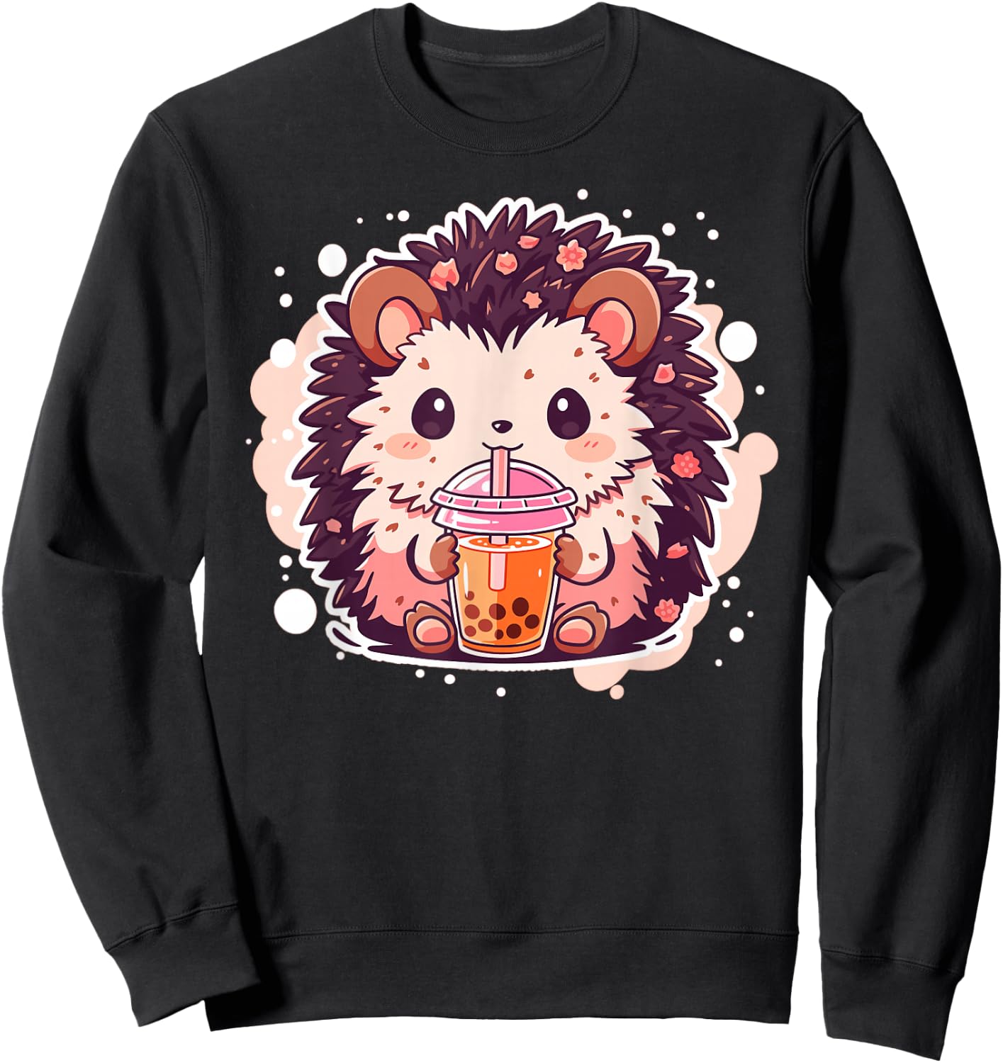 Kawaii Hedgehog drinks Bubble Tea Hedgehogs Boba Sweatshirt - Sweatshirt | Black