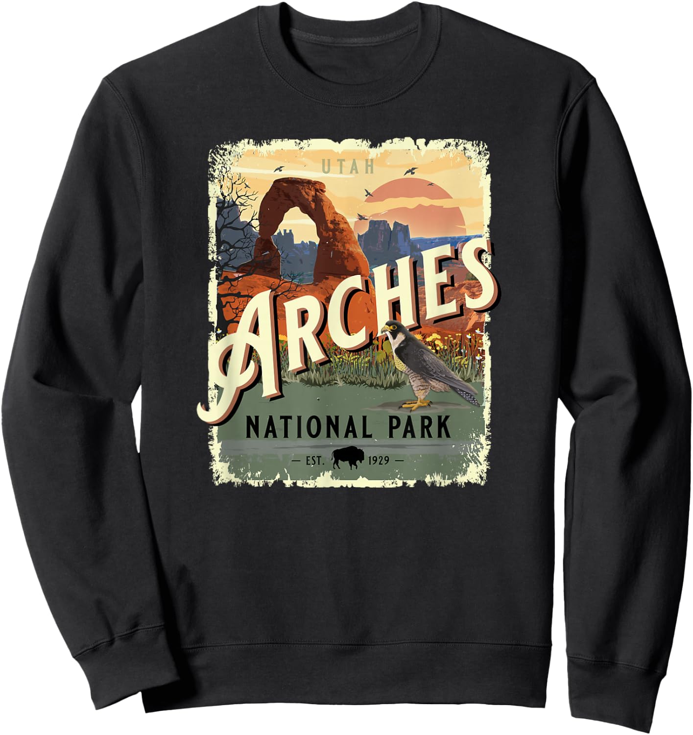 Arches National Park Moab Utah Vintage Travel Souvenir Sweatshirt - Sweatshirt | Black