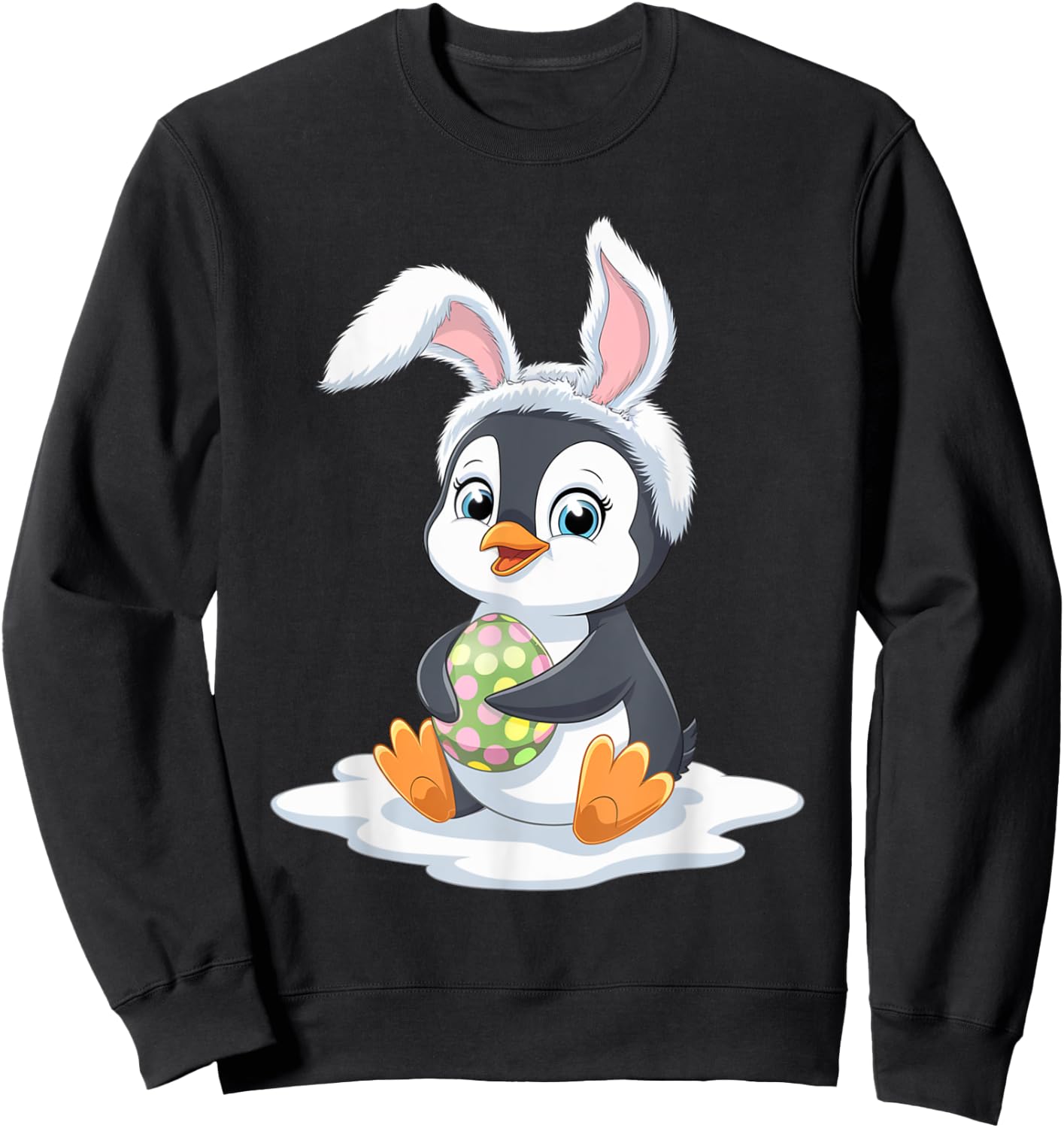 Easter Penguin Bunny's Ears Cute Holiday Design Sweatshirt - Sweatshirt | Black