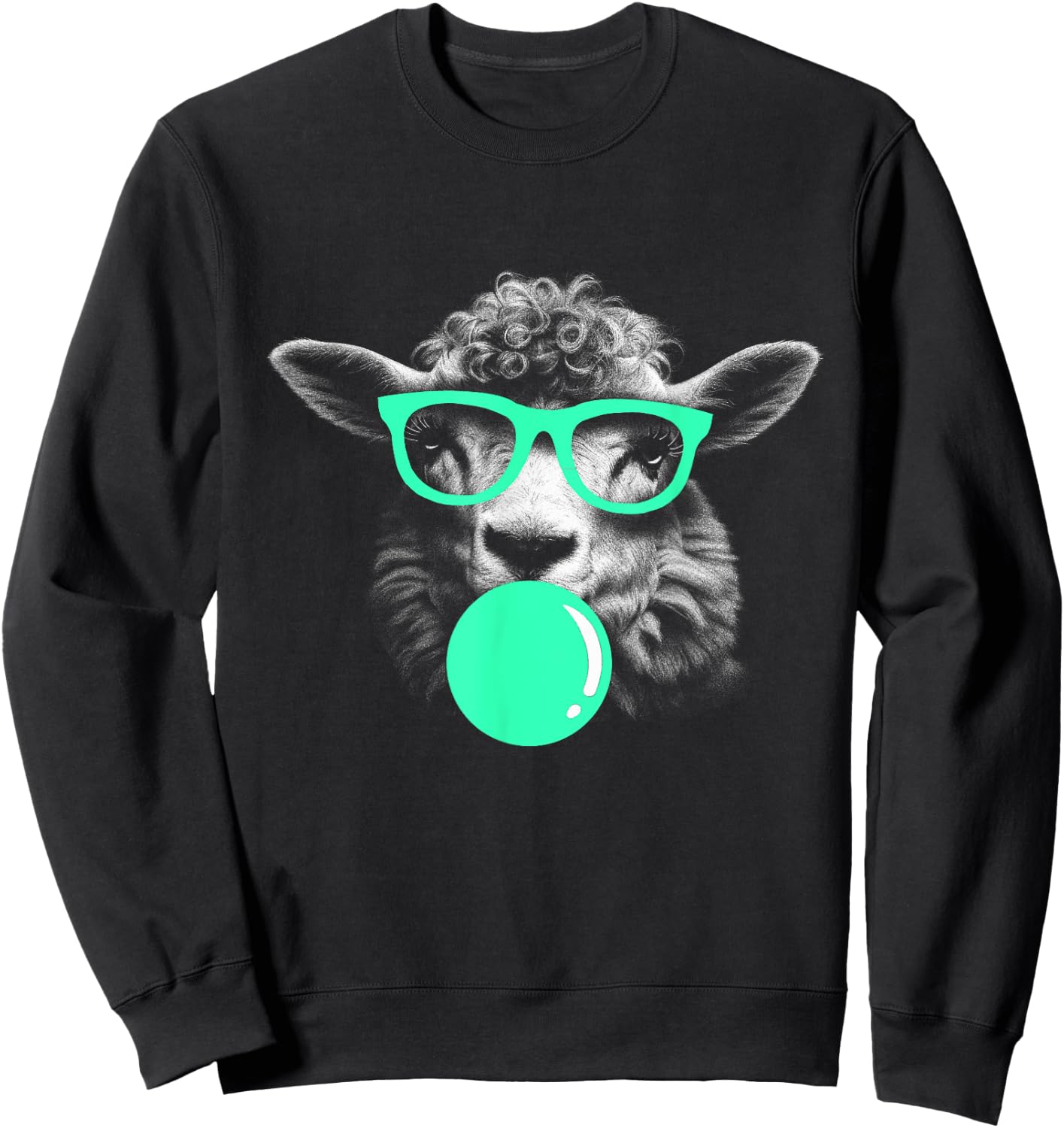 Sheep Funny Sunglasses Chewing Gum Fun cool shaggy green Sweatshirt - Sweatshirt | Black