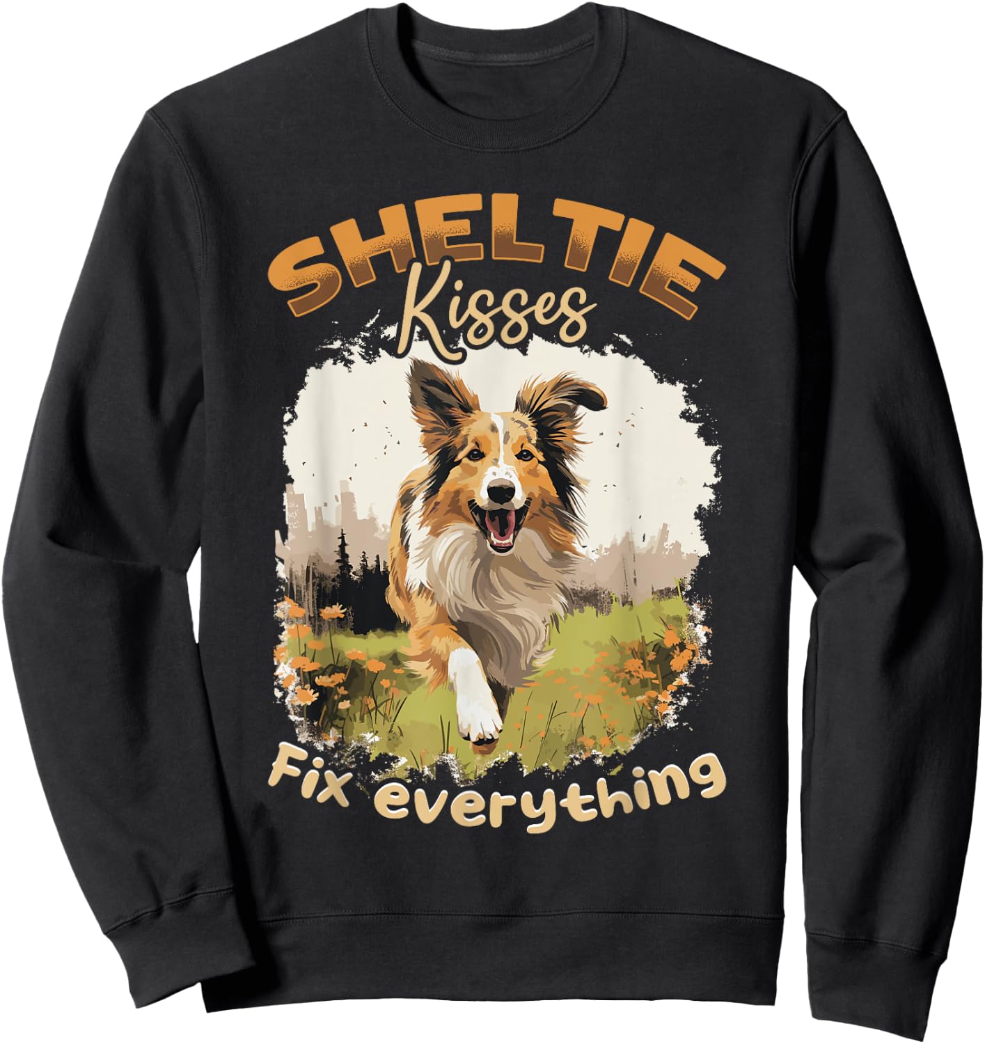 Shetland Sheepdog Dog Sheltie Sheltie kisses Fix everything Women Kids Sweatshirt - Sweatshirt | Black