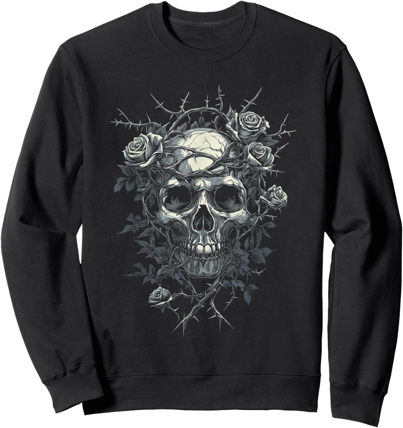 Totenkopf mit Rosen und Dornen - Gothic Sweatshirt - Sweatshirt | Black