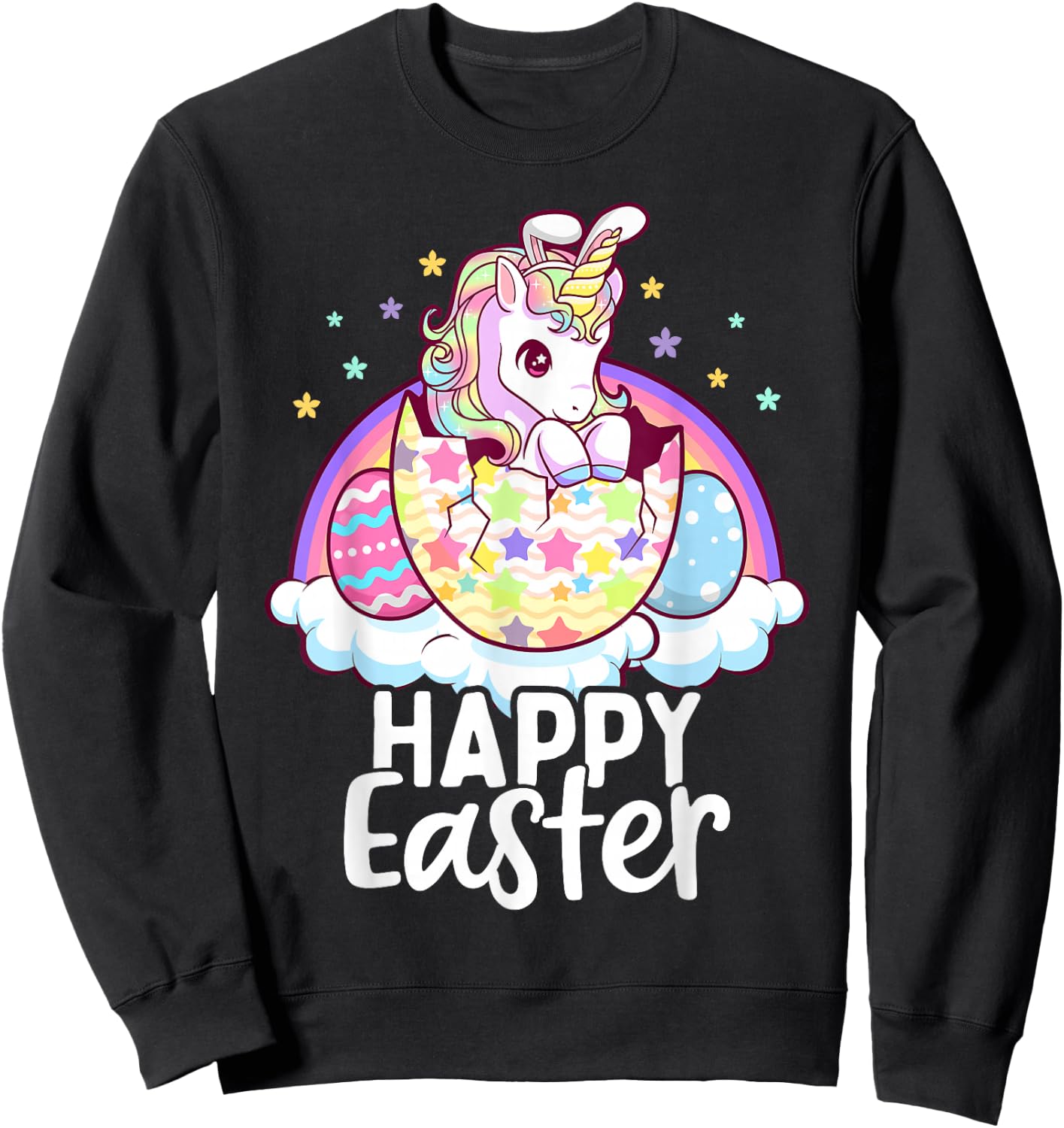 Happy Easter Unicorn Bunny Girls Kids Easter Eggs Sweatshirt - Sweatshirt | Black