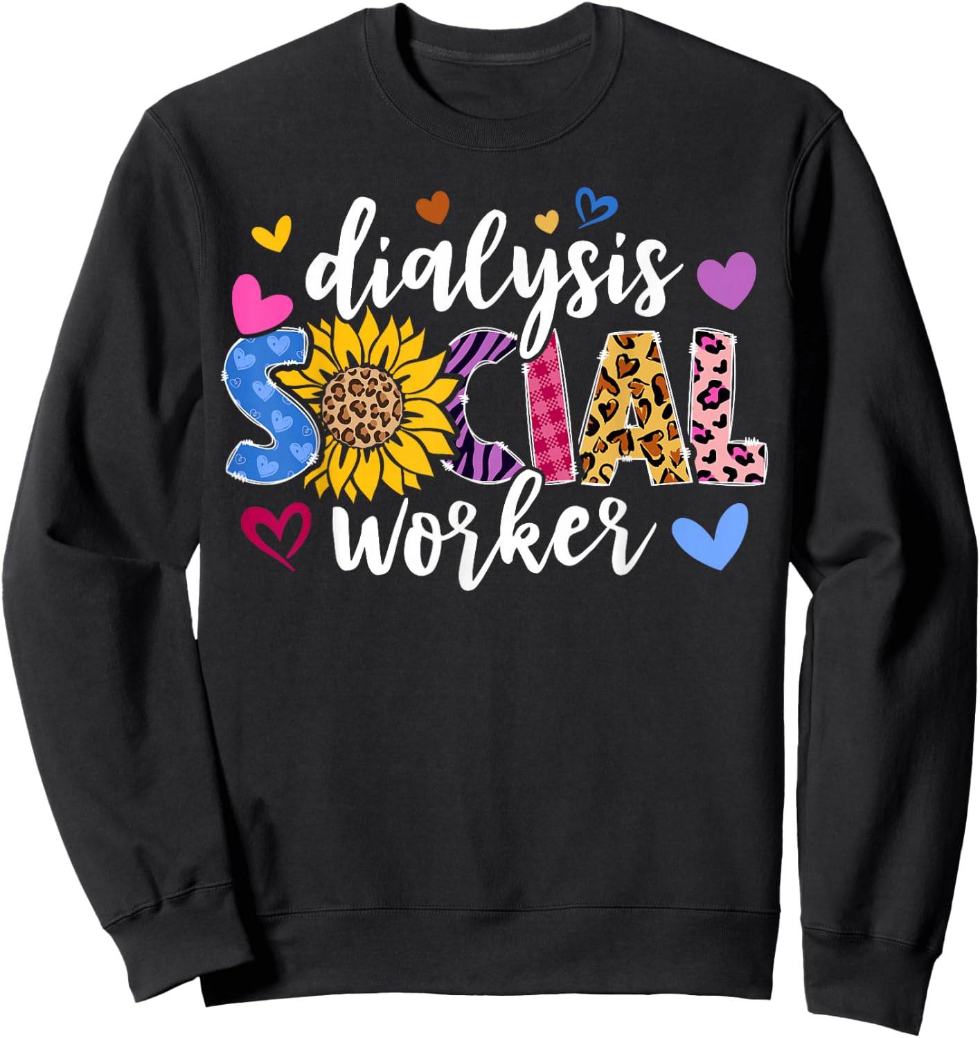 Dialysis Social Worker Heart Leopard Sunflower Sweatshirt - Sweatshirt | Black