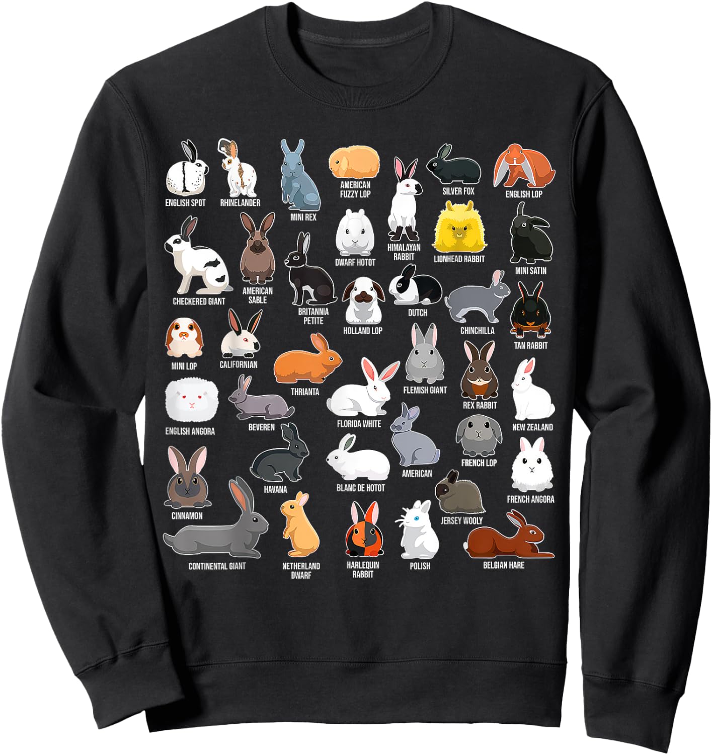 Types Of Rabbits Bunny Lover Animals Pet Men Women Kids Sweatshirt - Sweatshirt | Black