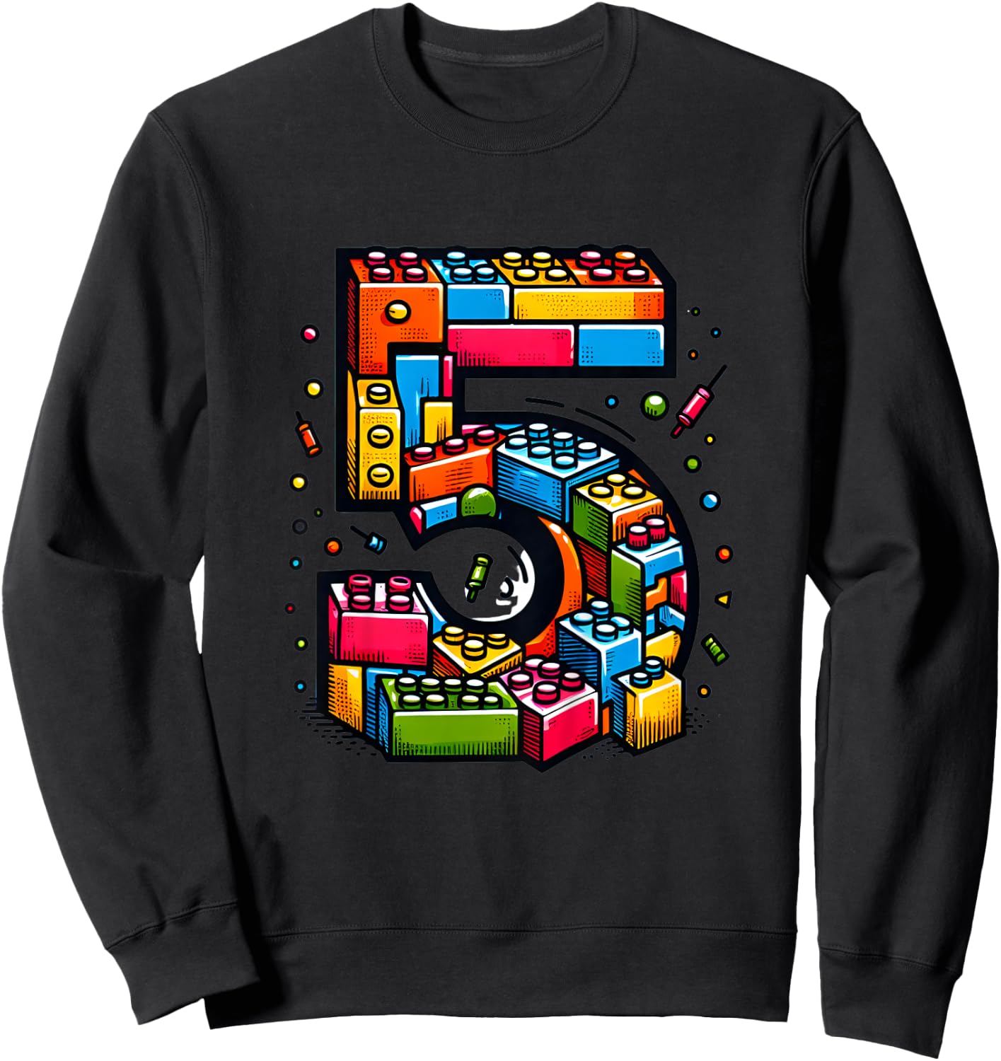 Children's 5th Birthday with Building Blocks Gift , black Sweatshirt - Sweatshirt | Black