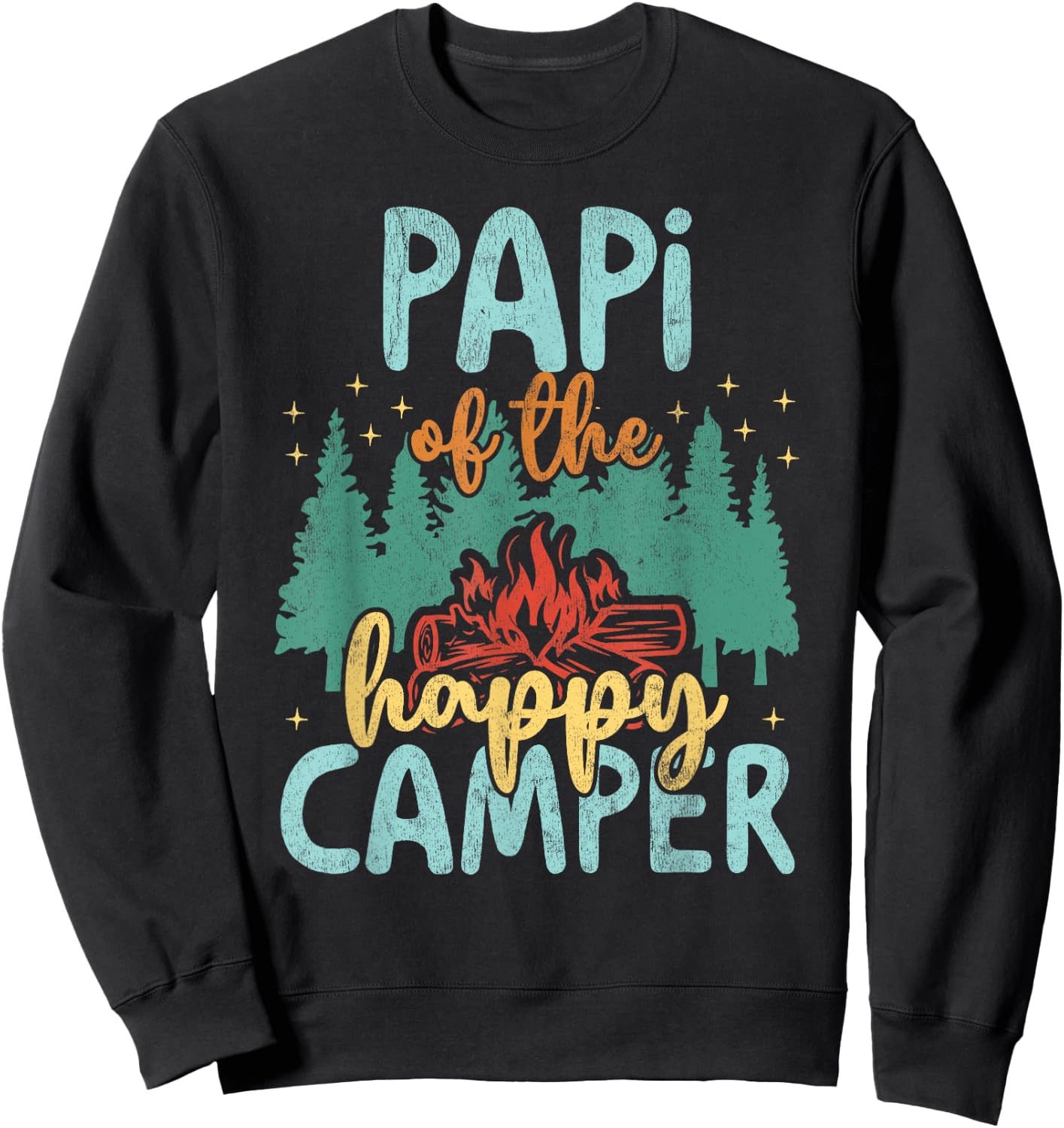 Papi of Happy Camper 1st Birthday Party Retro Papi Sweatshirt - Sweatshirt | Black