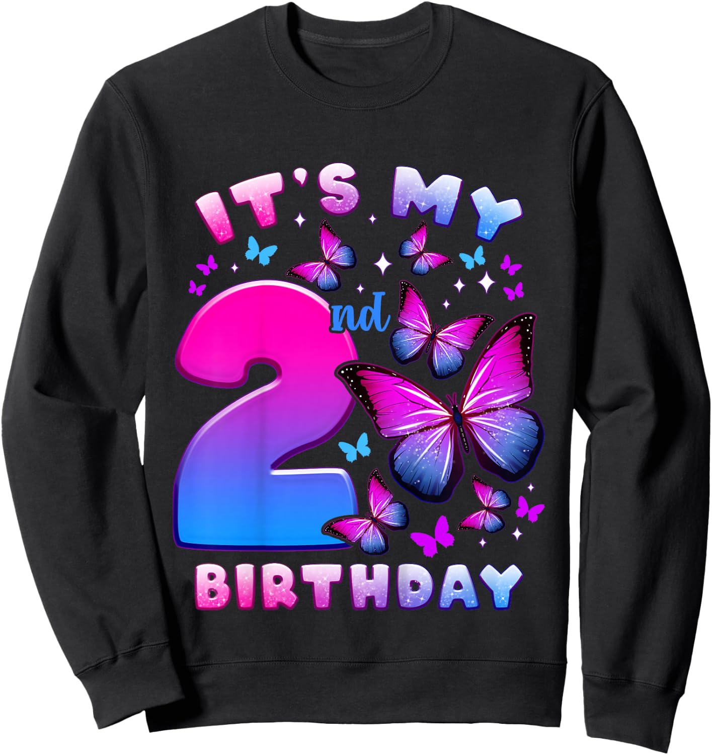 Birthday Girl 2 Years Old Butterfly Number 2 Sweatshirt - Sweatshirt | Black