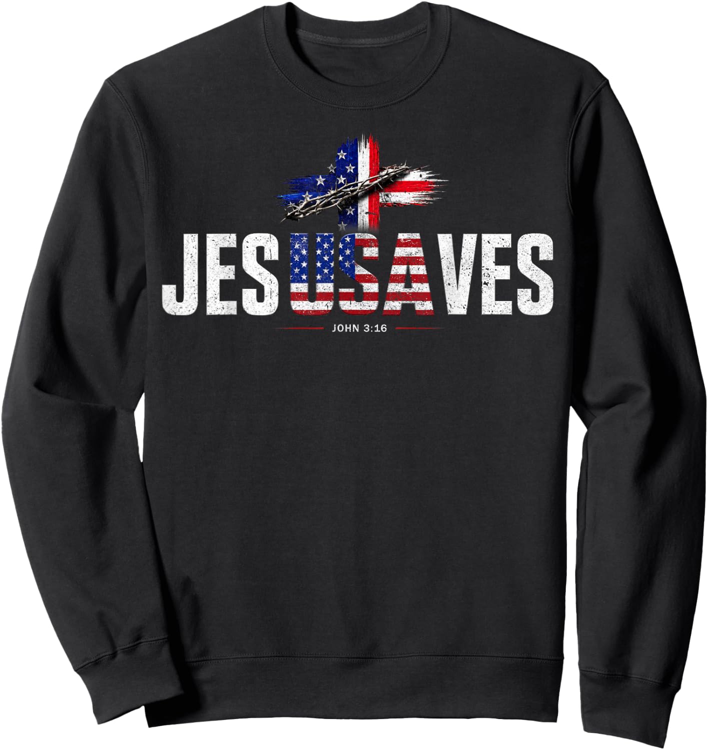 Jesus Saves Cross Subtle Christian Religious Faith USA Flag Sweatshirt - Sweatshirt | Black