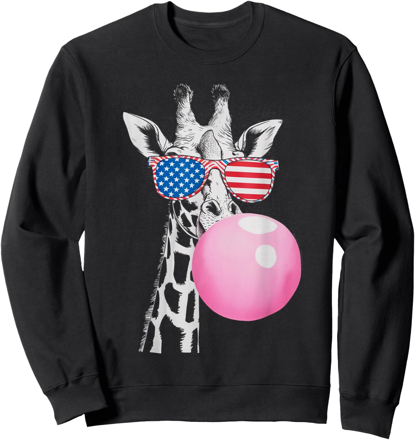 Cool Giraffe with American Flag Sunglasses 4th Of July Gifts Sweatshirt - Sweatshirt | Black