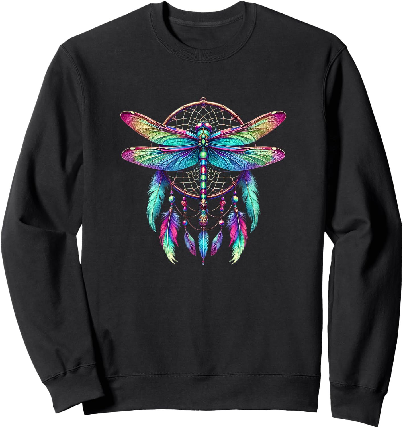 Dragonfly Dream Catcher - Native American Dreamcatcher - , Small, Black Sweatshirt - Sweatshirt | Black