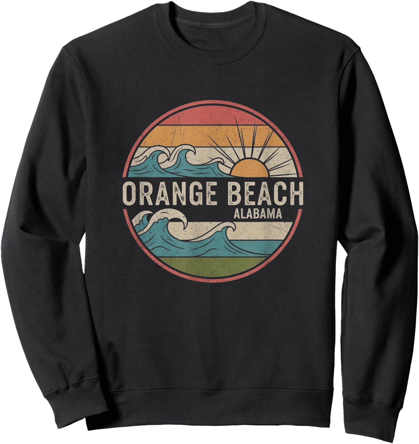 Retro Orange Beach Alabama Drawing Art Design Sweatshirt - Sweatshirt | Black