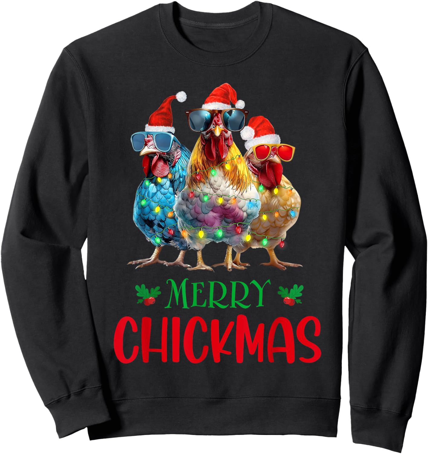 Merry Chickmas Ornament Lights Chicken Farmer Christmas Sweatshirt - Sweatshirt | Black