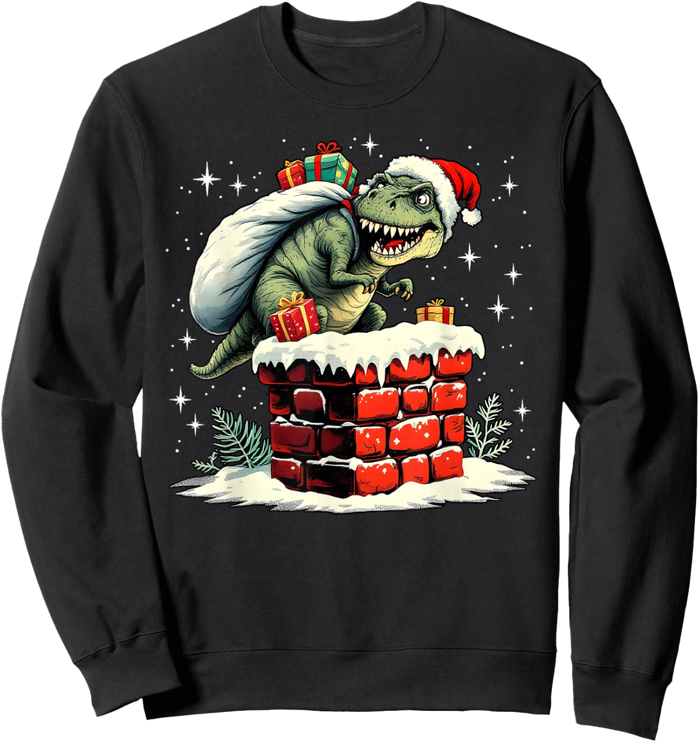 Dinosaur Christmas Santa Xmas Sweatshirt - Sweatshirt | Black