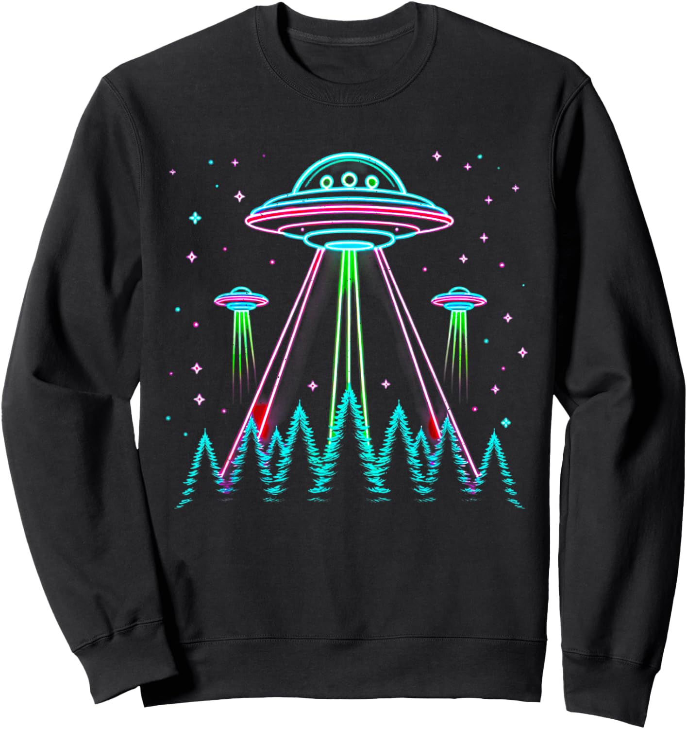 UFO Abduction Line Art Moon Day Alien Spaceship Sci-fi Sweatshirt - Sweatshirt | Black