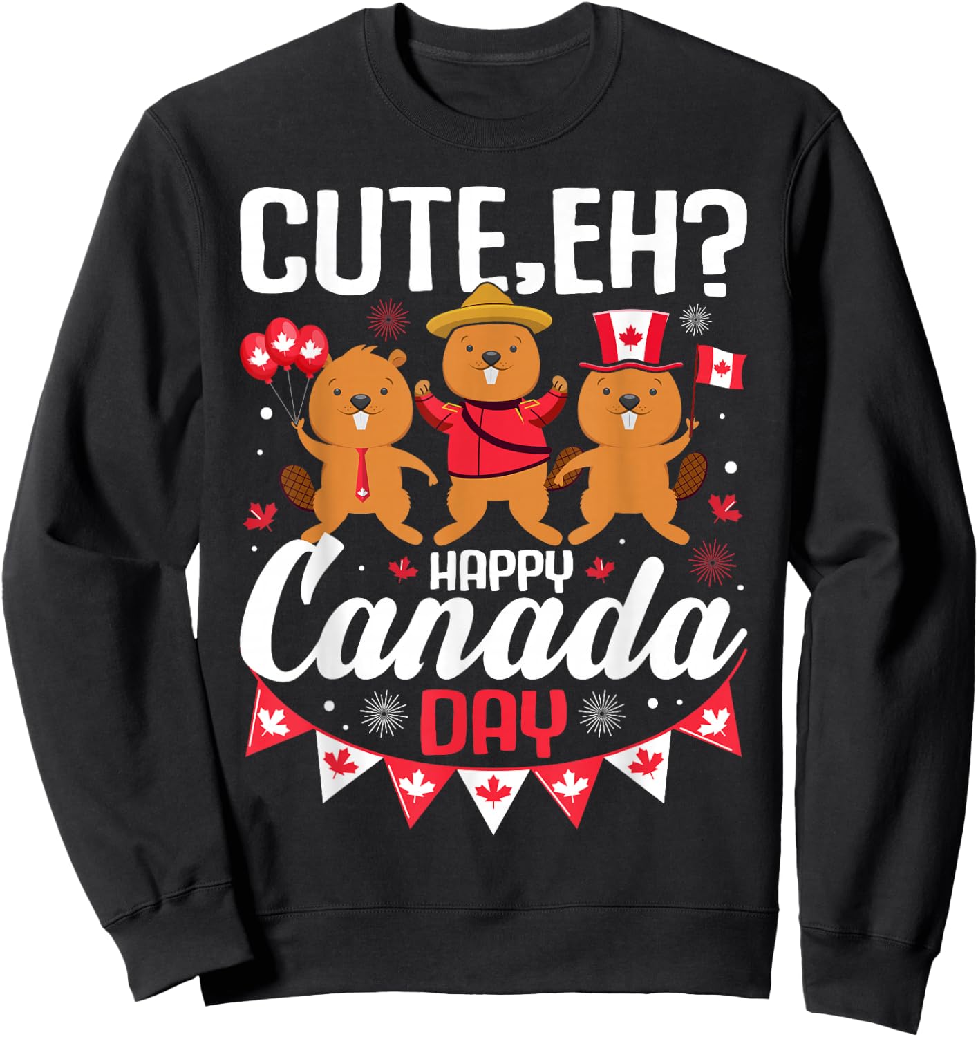 Cute Eh Happy Canada day Flag for Boys girls Kids Toddler Sweatshirt - Sweatshirt | Black