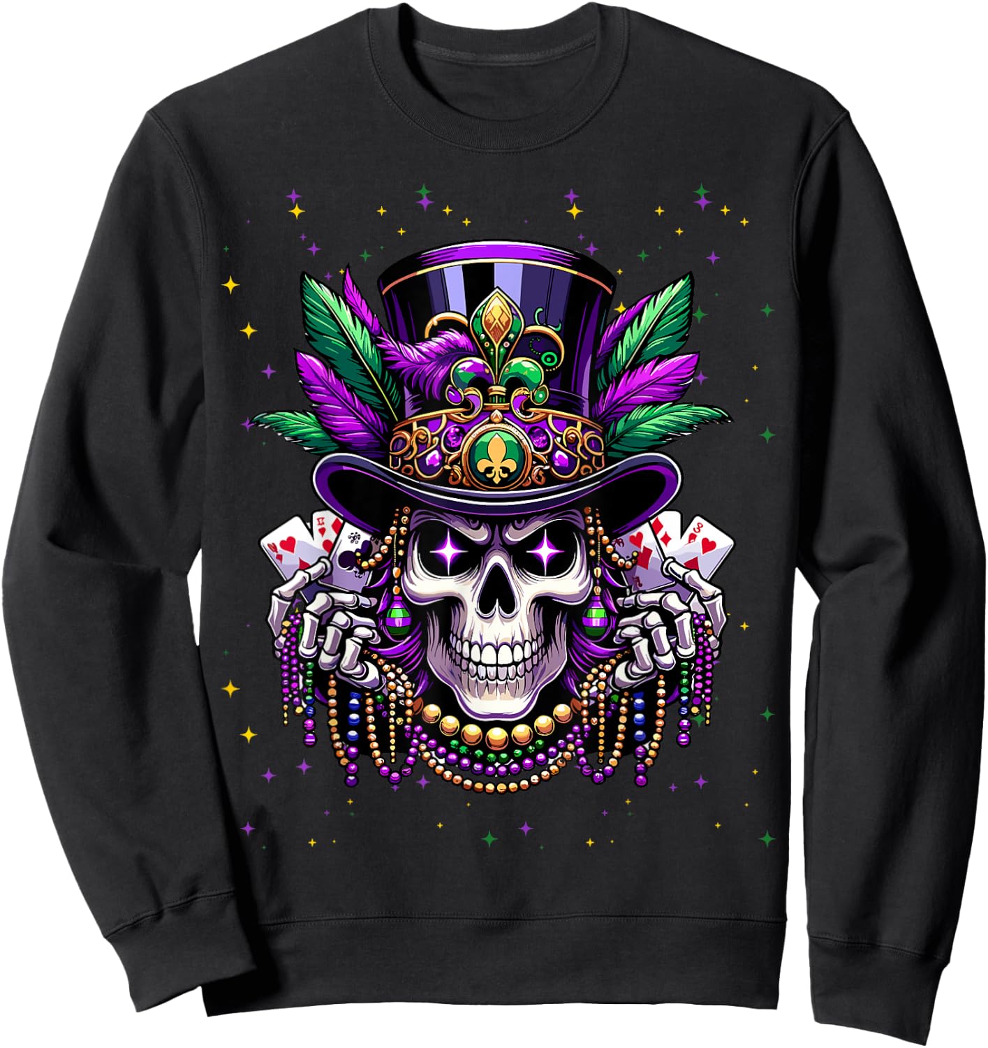 Mardi Gras Skull Top Hat New Orleans Witch Doctor Voodoo Sweatshirt - Sweatshirt | Black