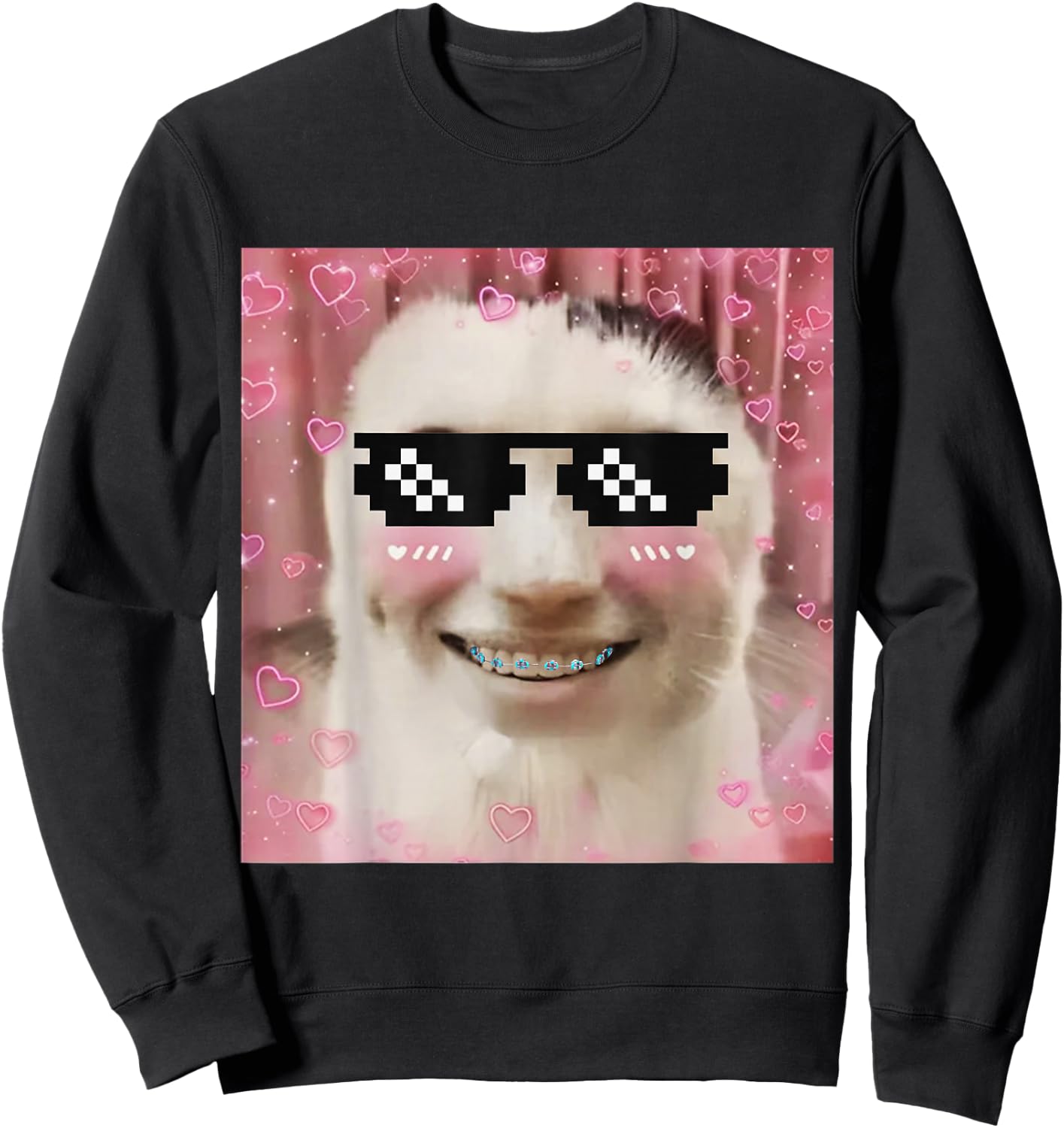 Goofy Ahh Cat Meme Dank Cursed Weirdcore Cringey Banana Cat Sweatshirt - Sweatshirt | Black