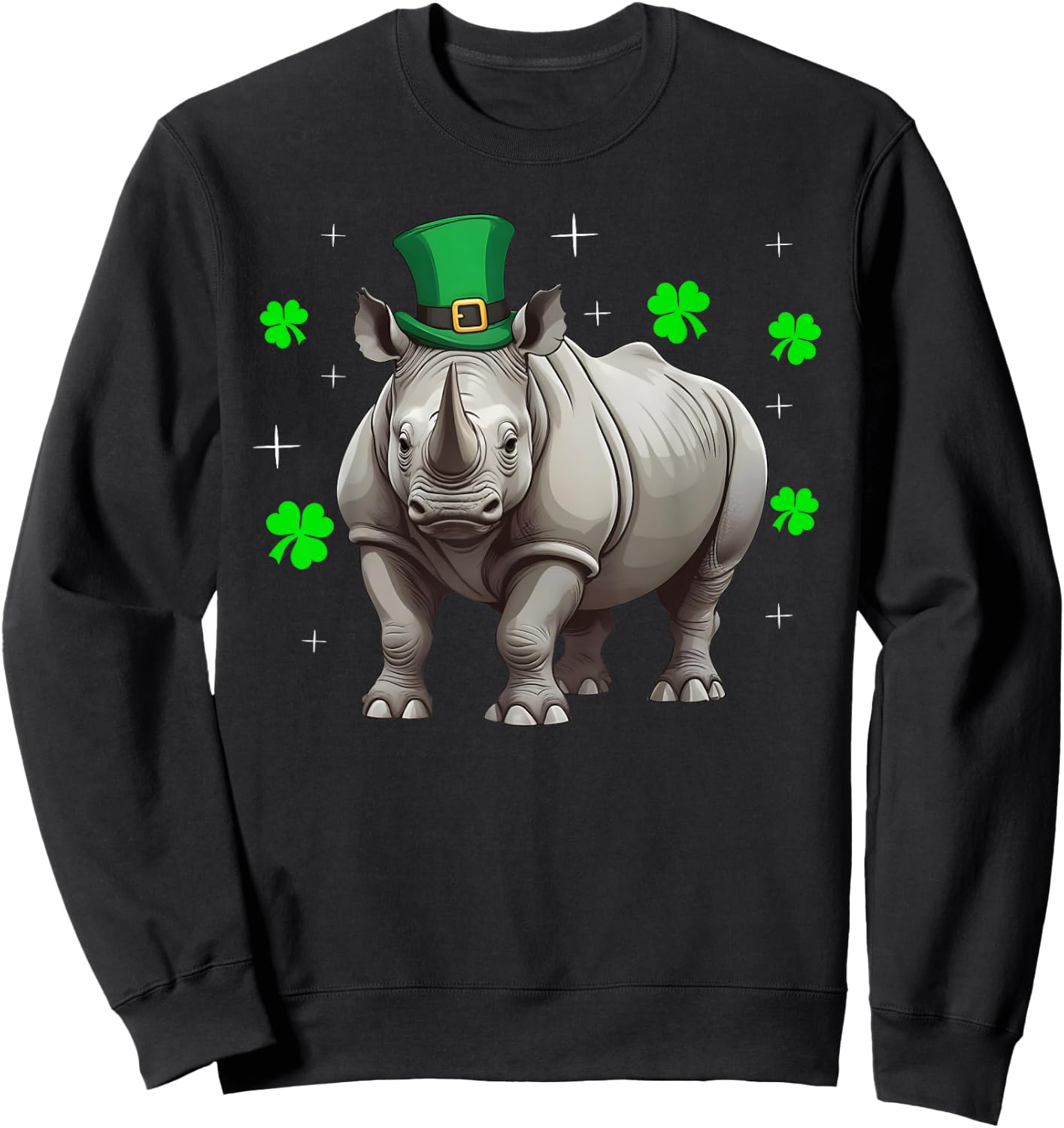 Irish Shamrock Leprechaun Hat Rhino St Patrick's Day Sweatshirt - Sweatshirt | Black