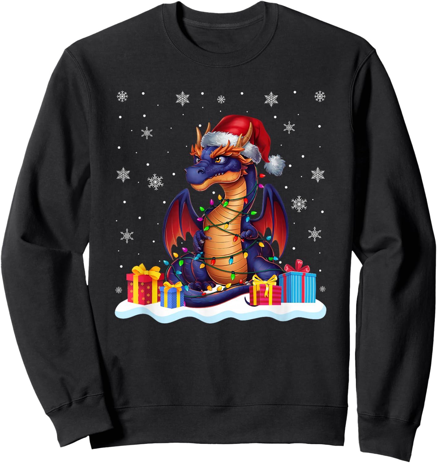 Dragon Santa Hat Christmas Tree Light Xmas Pajama Sweatshirt - Sweatshirt | Black