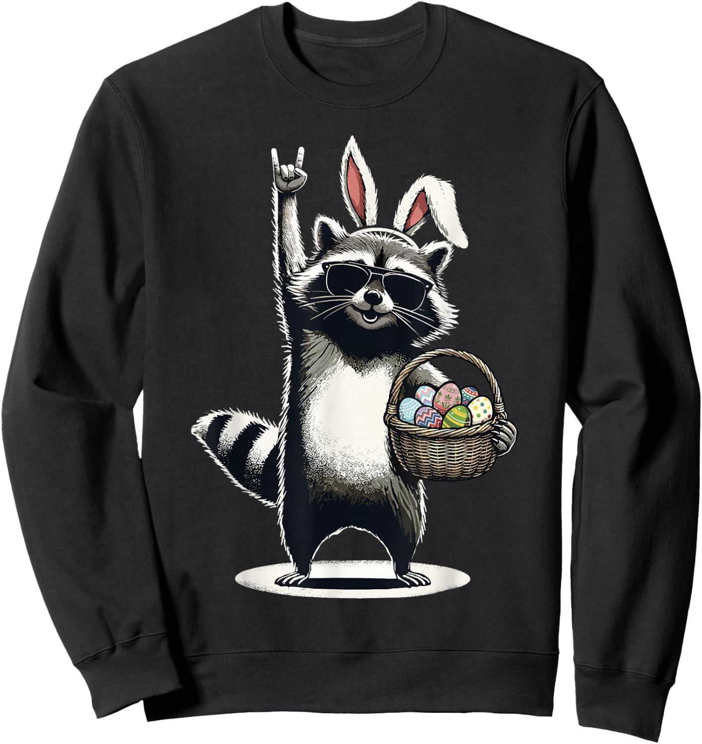 Ostern Waschbär Rocks Ostereiersuche Lustiges Ostern Sweatshirt - Sweatshirt | Black
