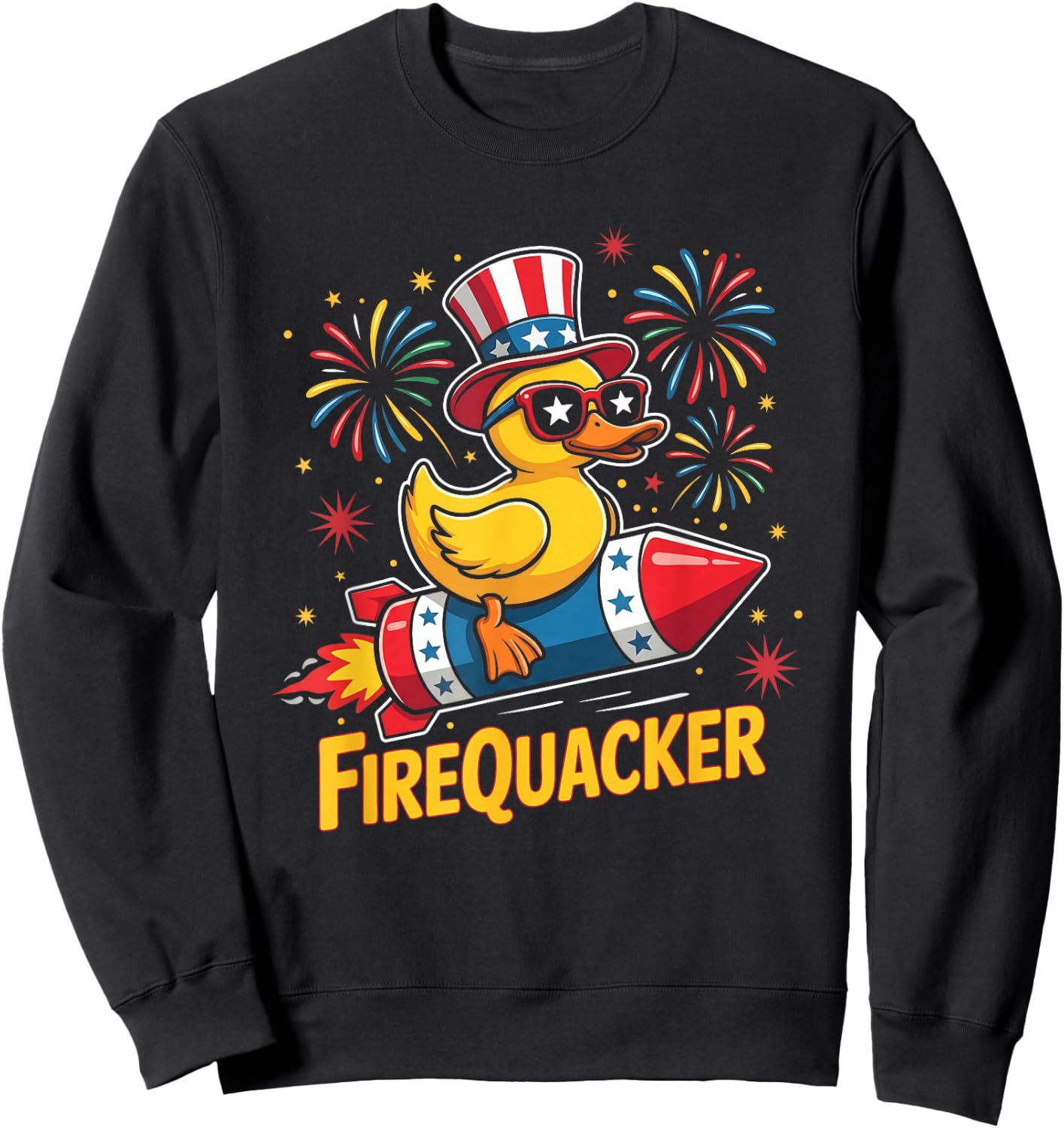 4th of July Duck Firequacker Patriotic Fourth of July Funny Sweatshirt - Sweatshirt | Black