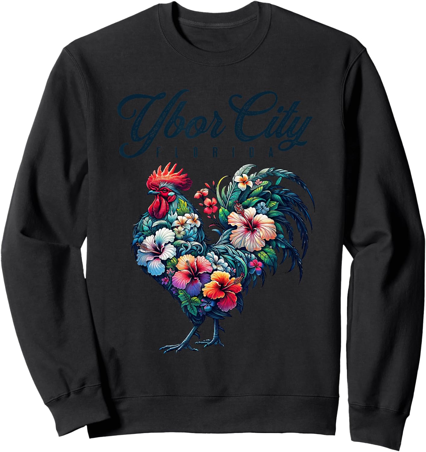 Ybor City Florida Tropical Chicken With Hibiscus Sweatshirt - Sweatshirt | Black