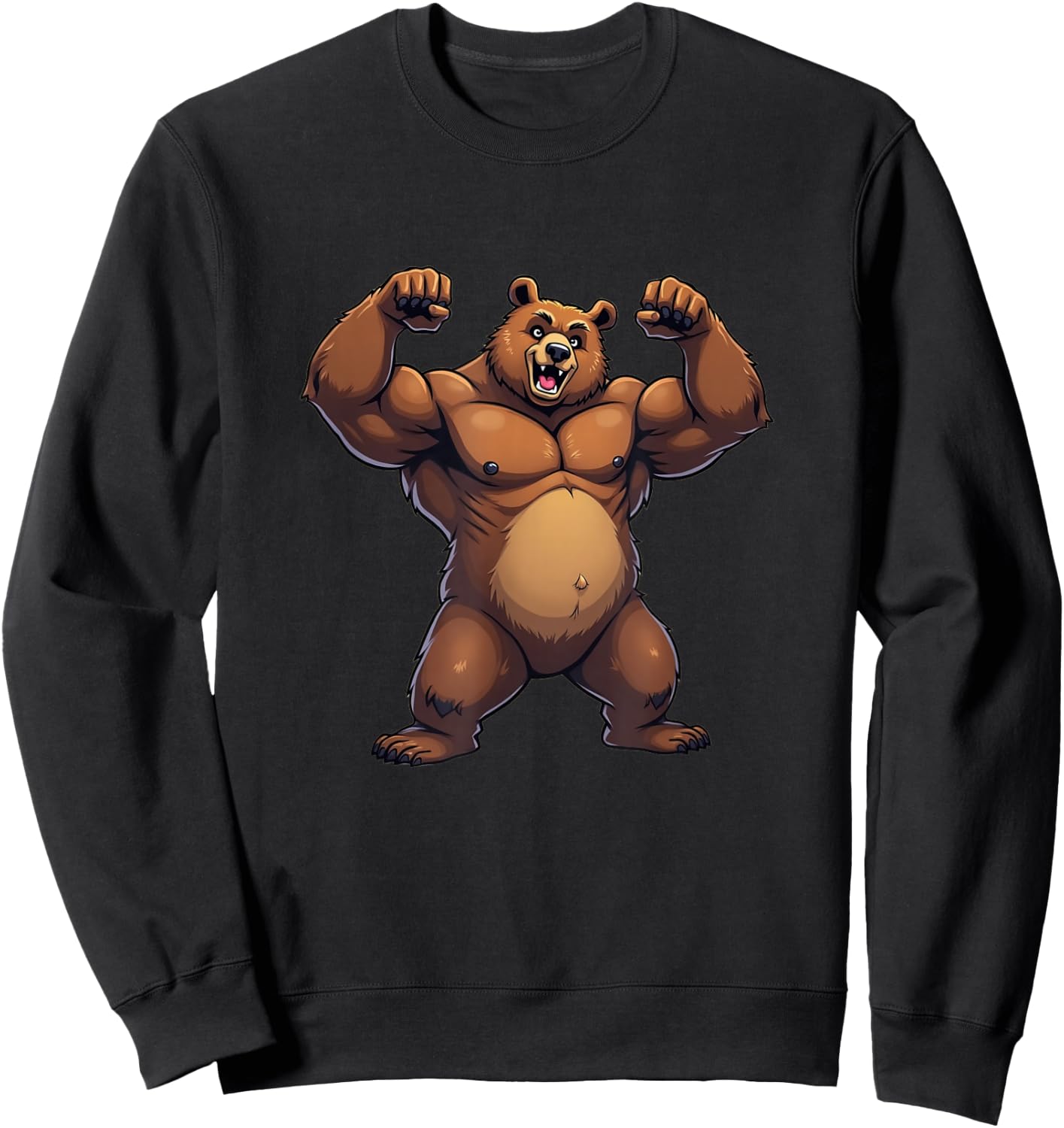I Love Bear Funny Gay Daddy LGBTQ Pride Cartoon Style Muscle Sweatshirt - Sweatshirt | Black