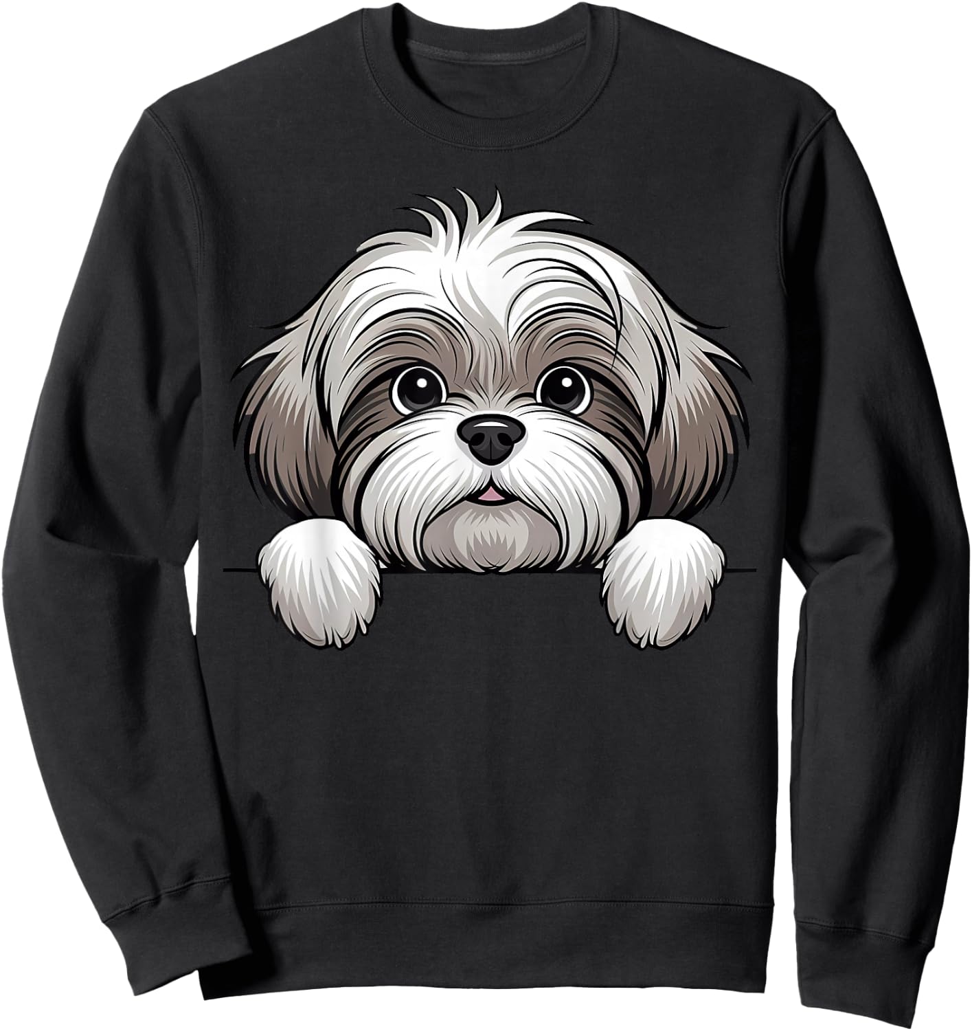 Cute Lhasa Apso Peeking Pocket Puppy Funny Dog Lover Sweatshirt - Sweatshirt | Black