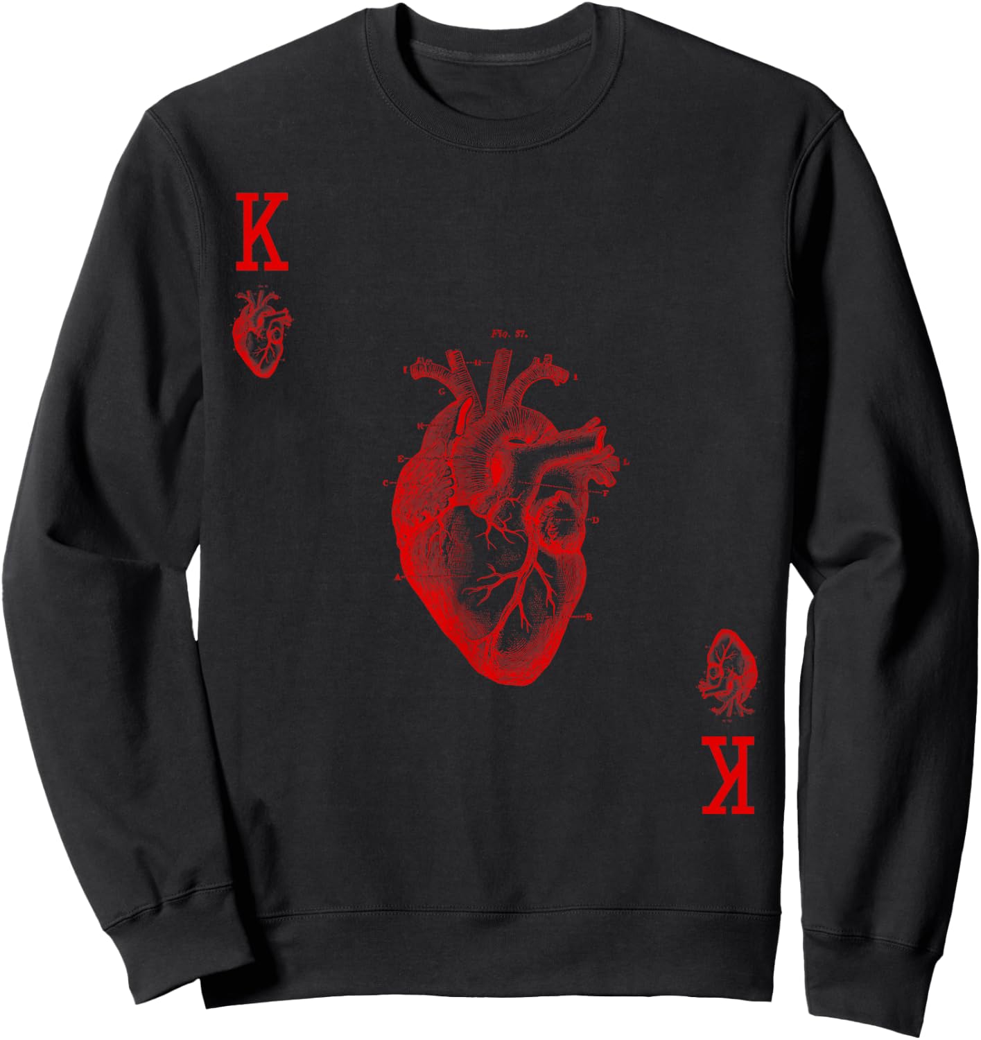 King of Hearts Vintage Crown Engraving Card Sweatshirt - Sweatshirt | Black