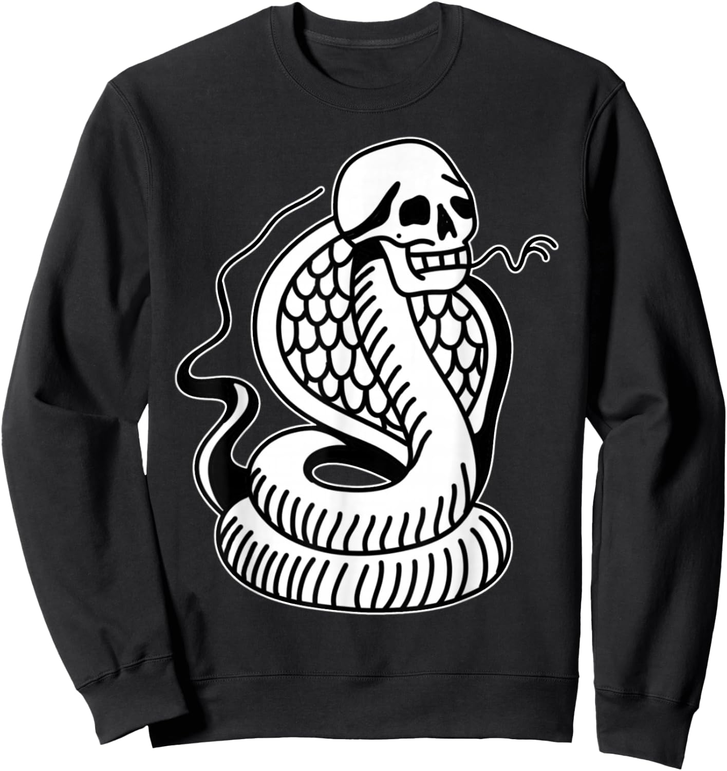 Cobra Snake Skull Blackwork Tattoo Flash Sweatshirt - Sweatshirt | Black