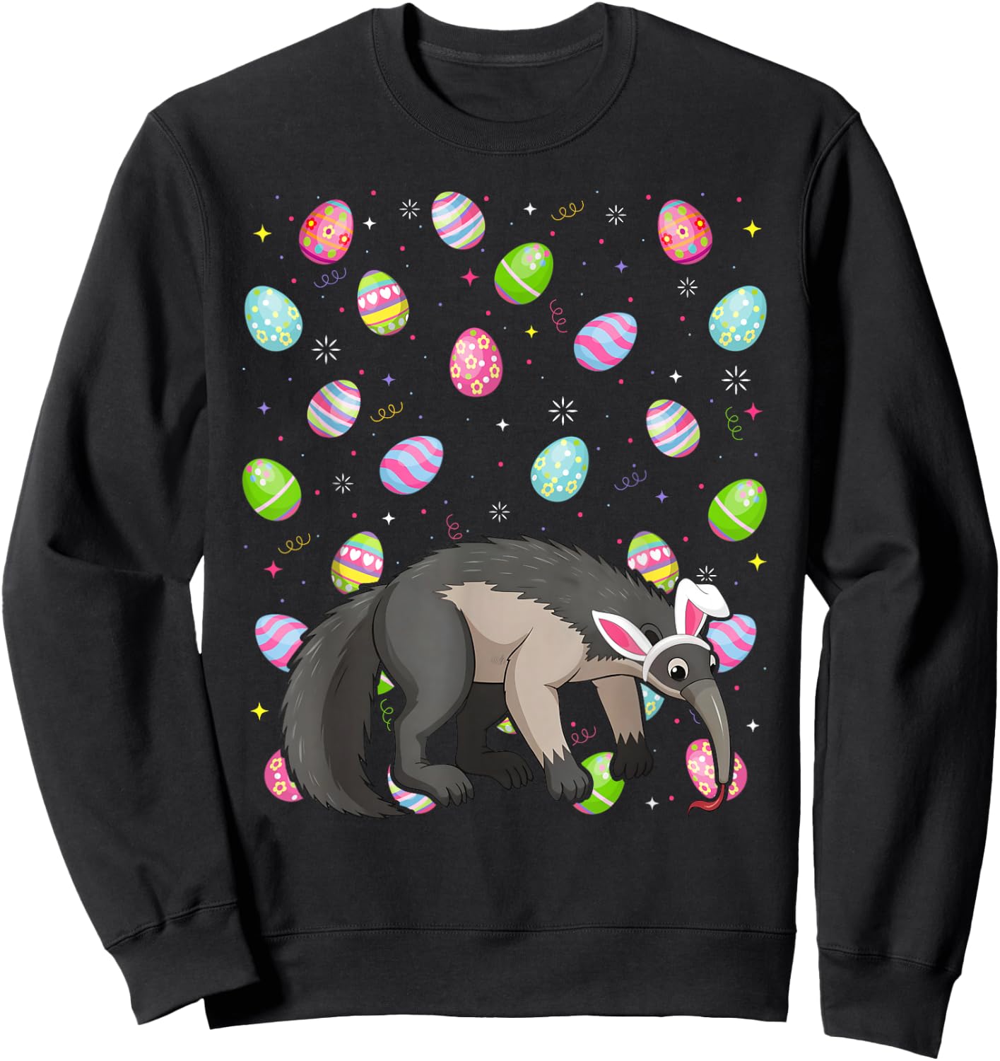 Anteater Happy Easter Egg Hunt Bunny Ear Anteater Easter Sweatshirt - Sweatshirt | Black
