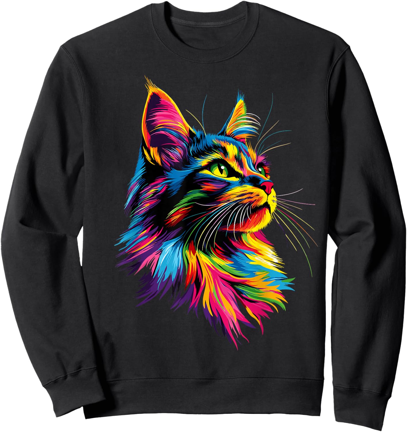 Maine Coon Cat Colors Rainbow Colorful Maine-Coon , Black, S Sweatshirt - Sweatshirt | Black