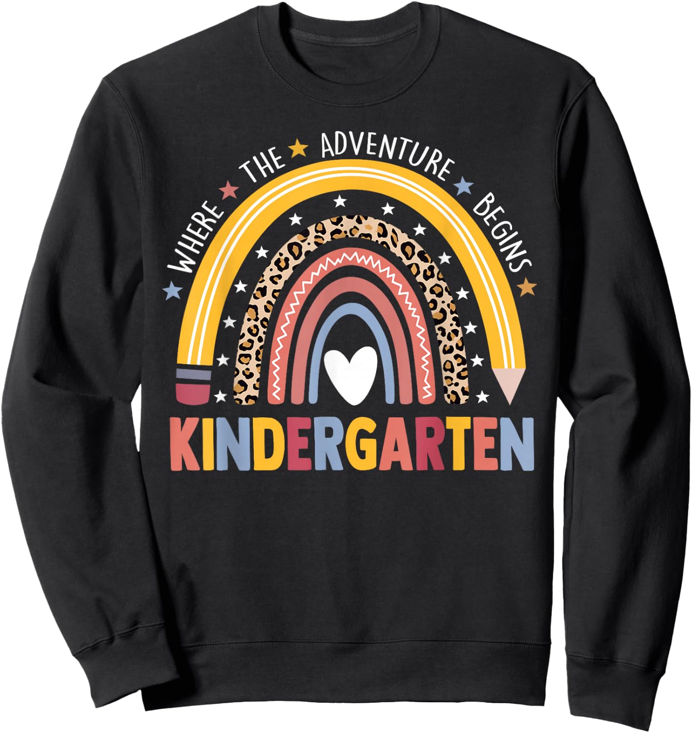 Kindergarten Where The Adventure Begins Leopard Rainbow Sweatshirt - Sweatshirt | Black