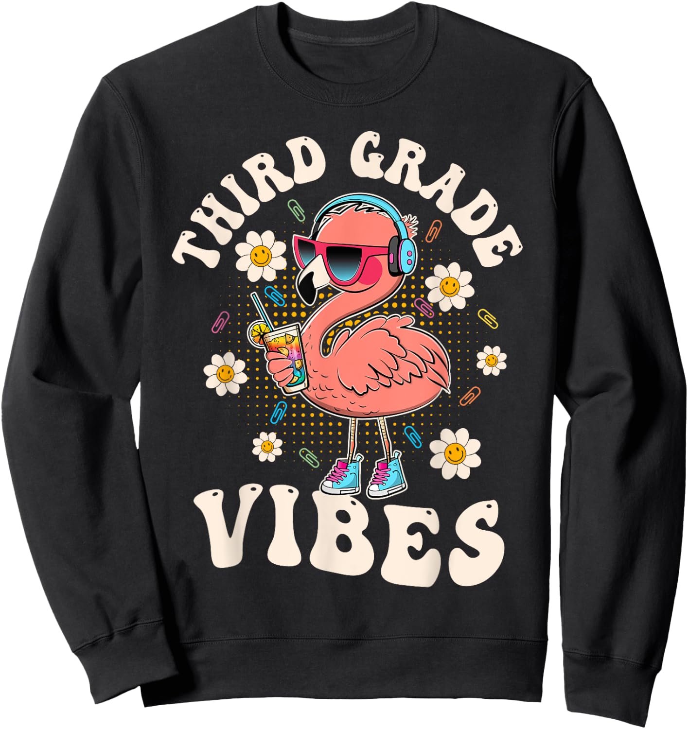 Flamingo Back to School Third Grade Vibes Teacher 3rd Grade Men Women Girls Kids Sweatshirt - Sweatshirt | Black