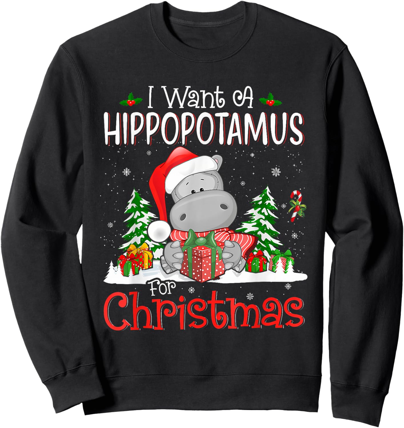 I Want A Hippopotamus For Christmas Xmas Hippo for Kid Women Sweatshirt - Sweatshirt | Black
