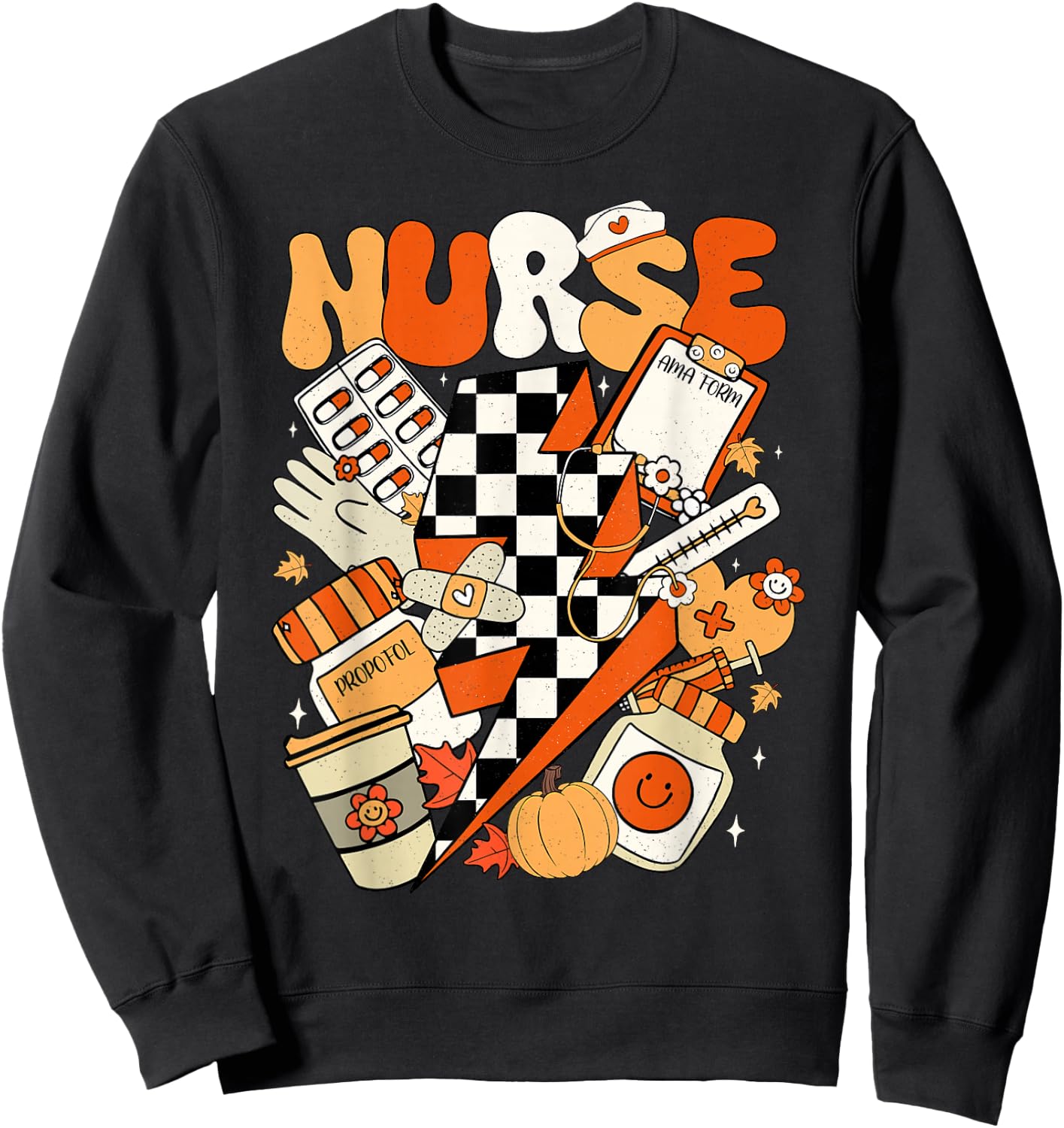 Retro Pumpkin Nurse Life Thanksgiving Fall Autumn Nurse Sweatshirt - Sweatshirt | Black