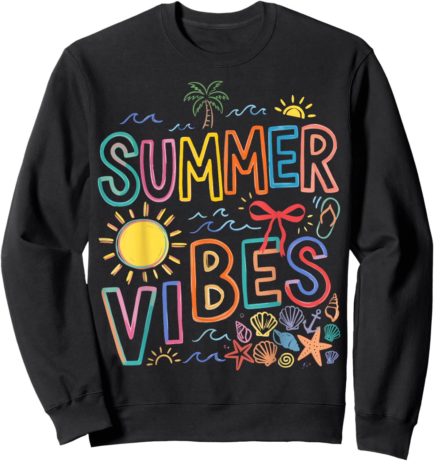 Funny Beach Summer Vibes Women Kids Summer Vacation Sweatshirt - Sweatshirt | Black