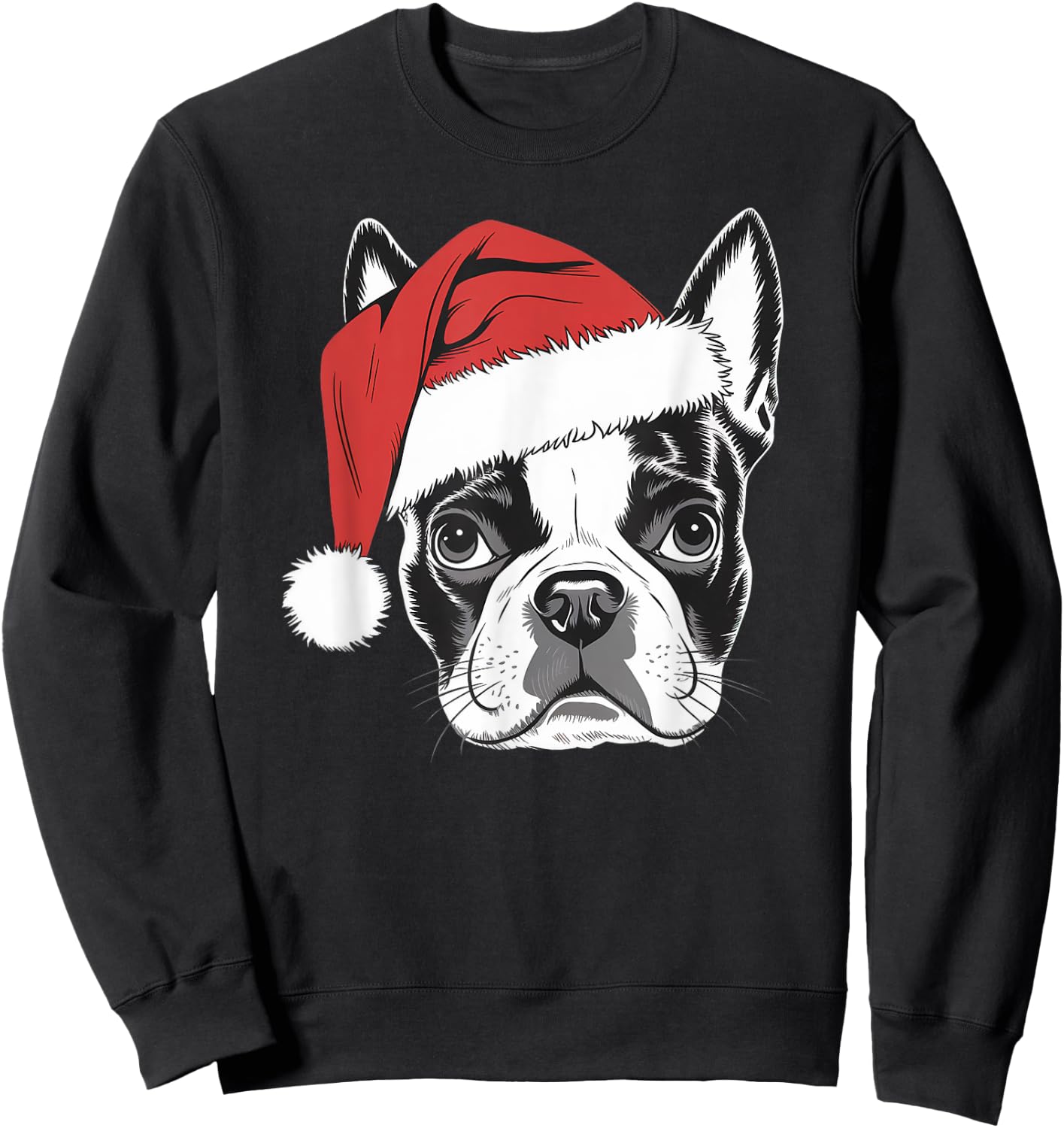 Joyful Boston Terrier Santa Dog on Boston Terrier Christmas Women Kids Sweatshirt - Sweatshirt | Black