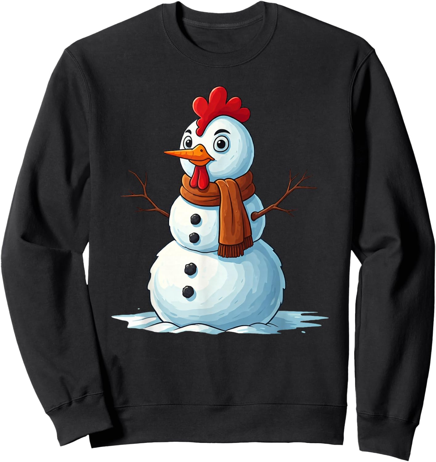 Funny Chicken Snowman Scarf Christmas Kids Sweatshirt - Sweatshirt | Black