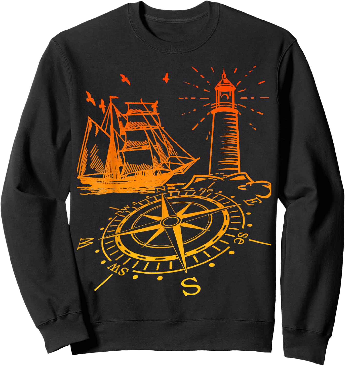 Maritim Kompass Segelschiff Norden Leuchtturm Sweatshirt - Sweatshirt | Black