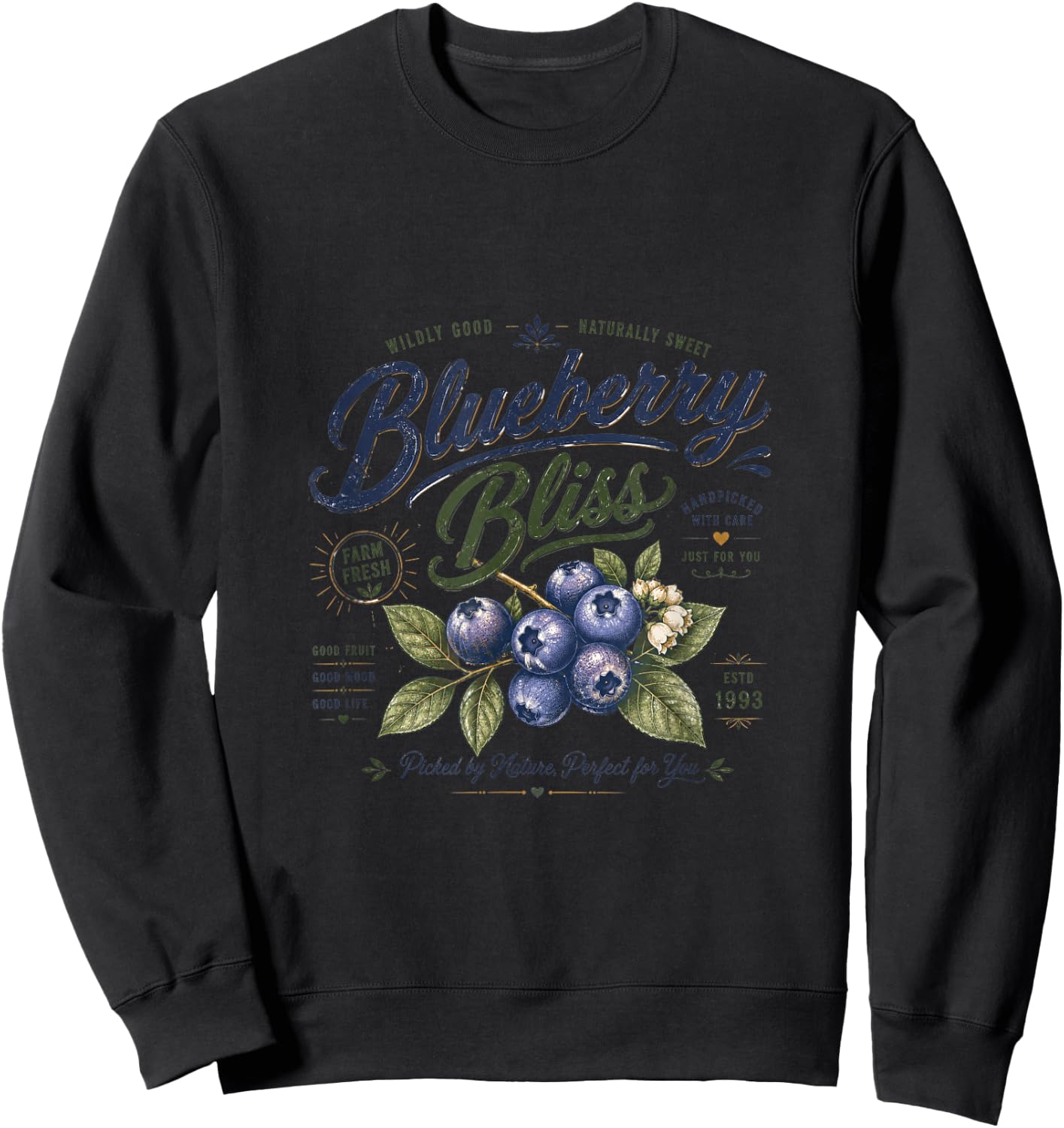 Blueberry Bliss Wildly Good Farm Fresh Vintage Retro Berry Sweatshirt - Sweatshirt | Black