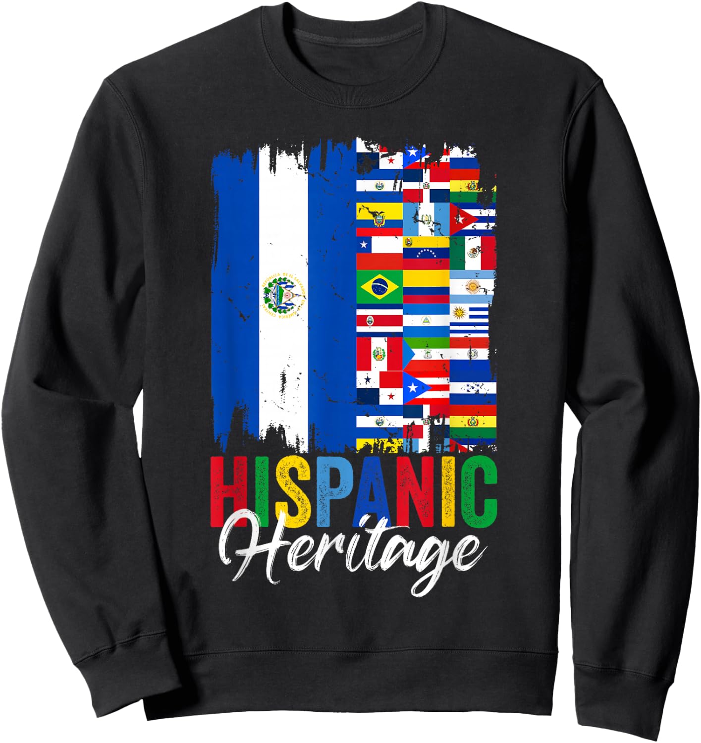El Salvador Hispanic Heritage Month Latino Countries Flags Sweatshirt - Sweatshirt | Black