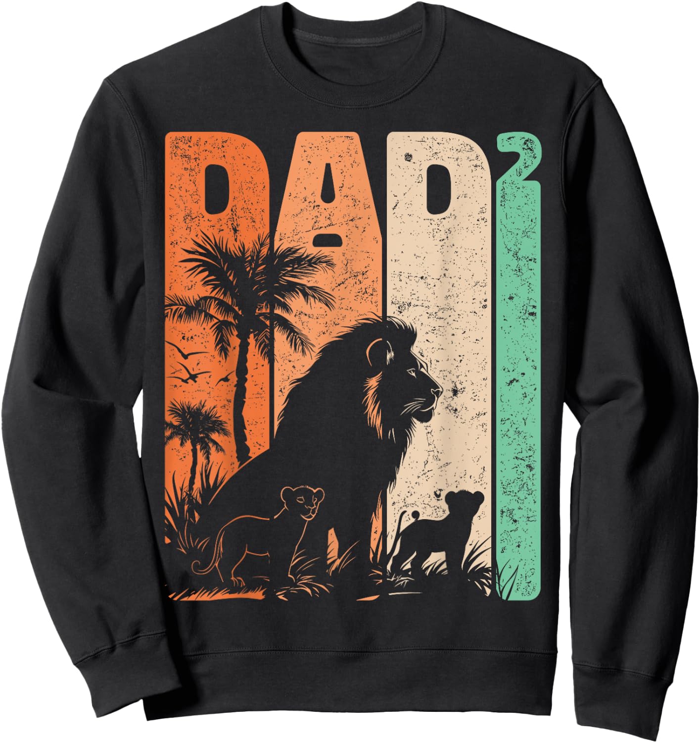 Retro Lion Father with Two Cubs Dad Squared Father's Day Sweatshirt - Sweatshirt | Black