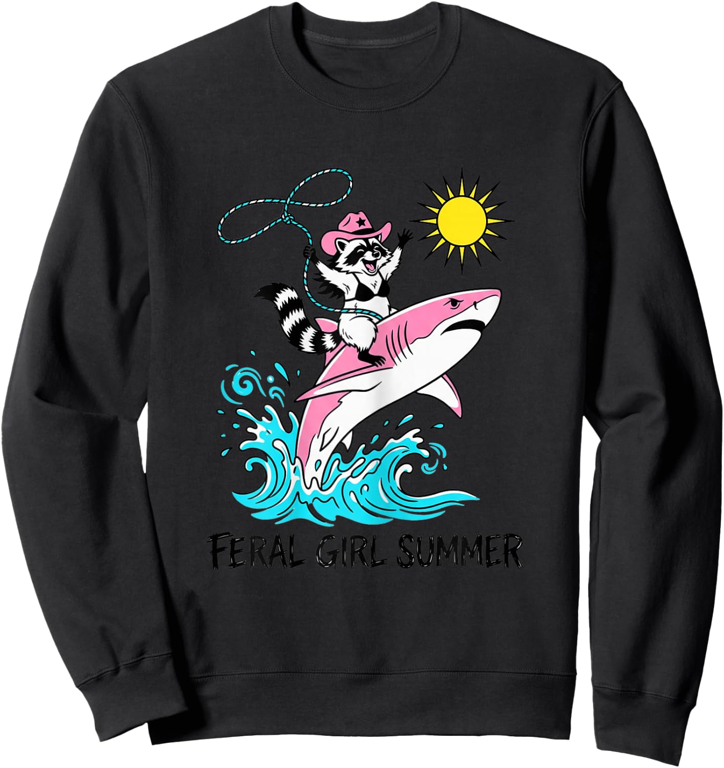 Funny Beach Raccoon Feral Girl Summer Sweatshirt - Sweatshirt | Black