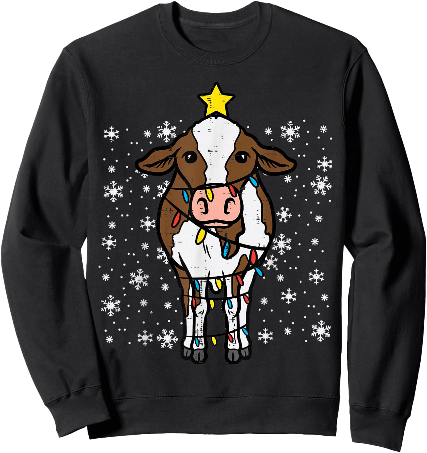 Cow Christmas Lights Funny Xmas Farm Farmer Men Women Kids Sweatshirt - Sweatshirt | Black