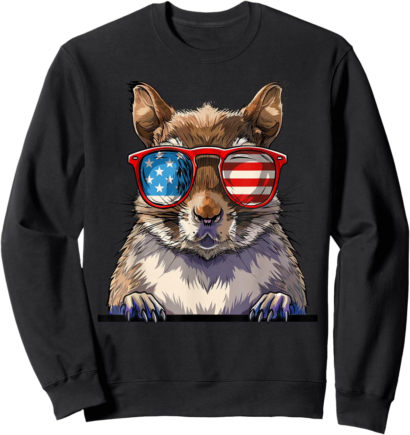 Squirrel USA Flag Funny Squirrel Lovers Mom Dad 4th of July Girls Kids Men Sweatshirt - Sweatshirt | Black