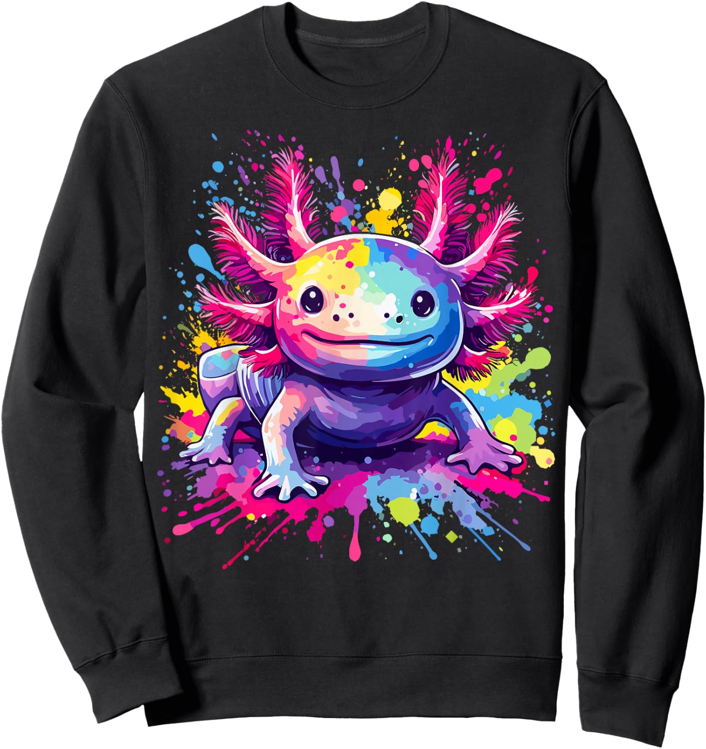 Axolotls Lovers Colorful Splash Art Kawaii Axolotl Sweatshirt - Sweatshirt | Black