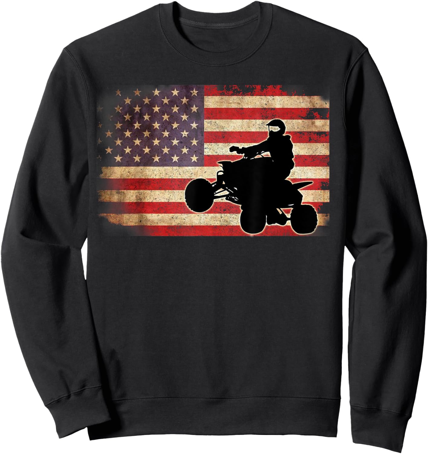 American USA Flag Quad Bike Four Wheeler Gift T Shirt Women Kids Men Sweatshirt - Sweatshirt | Black